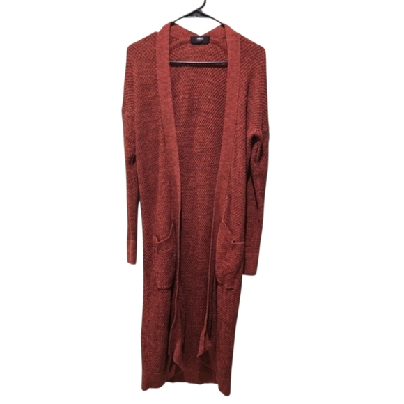 Able Sweaters - Able Organic Knit Brick Red Full Length Duster Open Cardigan Size Small